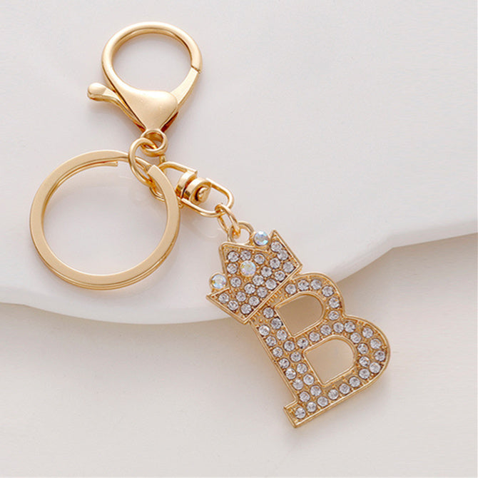 Alphabet A To Z Keychain With Diamond Accents Zinc Alloy Metal Letter Charm For Bag And Keys Daily Use Pendant