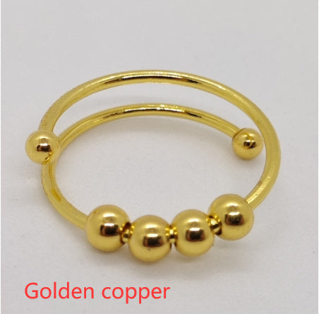 Unisex Rotatable Bead Ring Double Layer Geometric Ring Adjustable Opening Copper or Stainless Steel Band Durable Jewelry