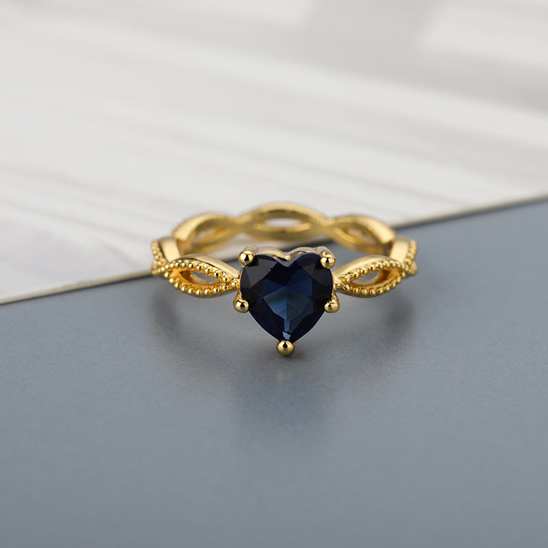 Heart Shaped Crystal Ring Copper Plated Zircon Inlay Size 7