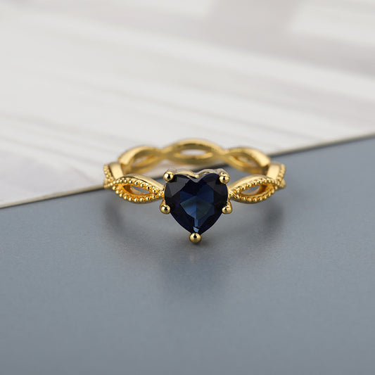 Heart Shaped Crystal Ring Copper Plated Zircon Inlay Size 7