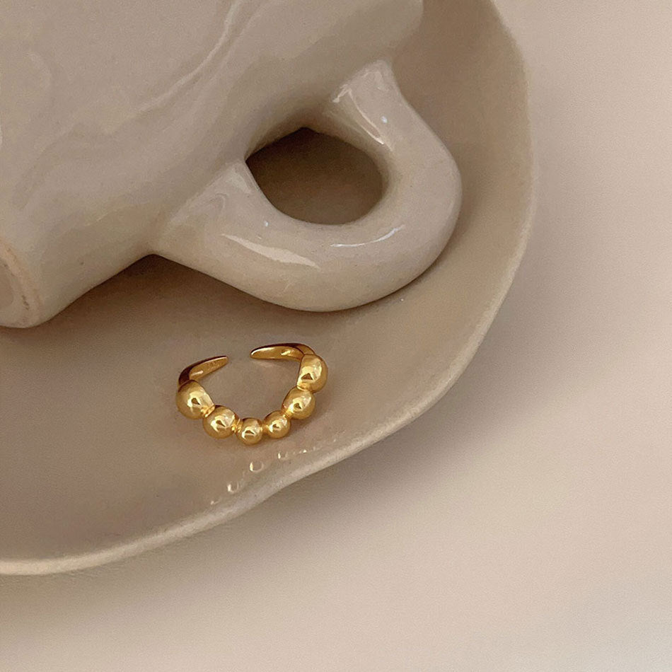 Womens Copper Ring Adjustable Geometric Wave Line Design With Round Beads Irregular Shape Electroplated Fashion