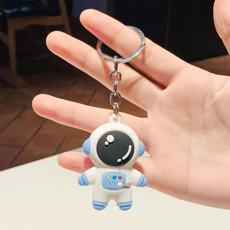Cartoon Astronaut Keyring Rubber Charm For Bags And Keys Cute Spaceman Pendant Accessory Backpack Blue Or Pink