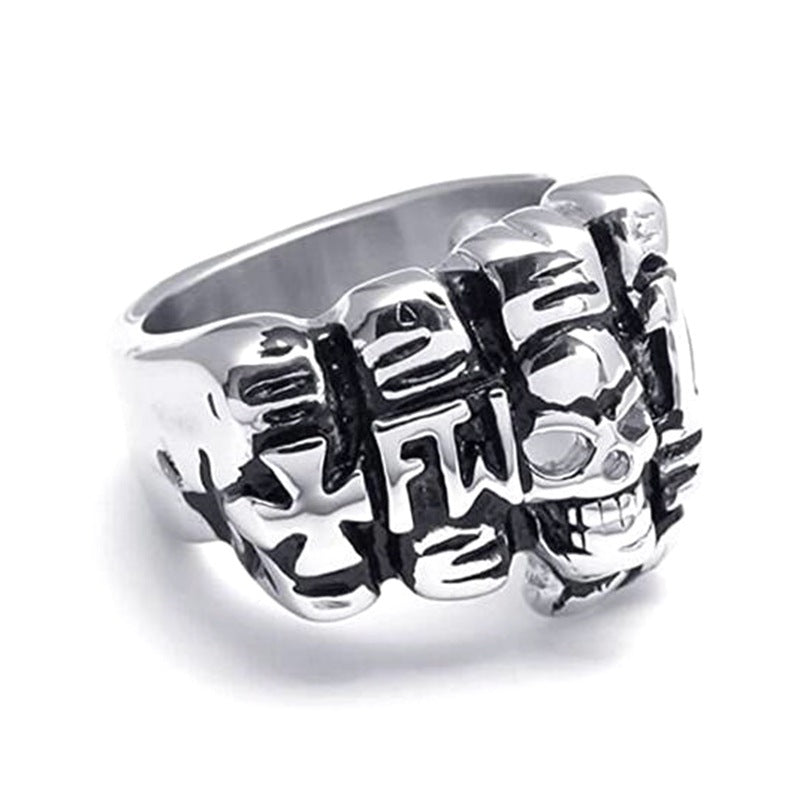 Mens Titanium Steel Ring Vintage Fist Cross Palm Design Motorcycle Biker Ring Steel Color Retro Ring for Men Fashion Jewelry Gift Band No 8 to 14