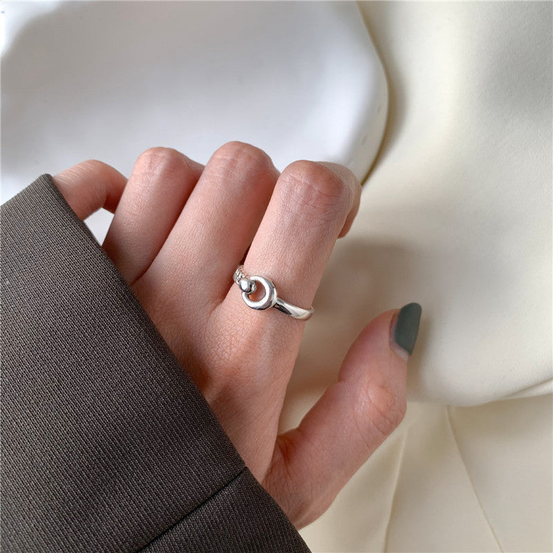 Thai Silver Geometric Chain Ring For Women And Girls Korean Retro Style Jewelry Non Inlaid Gift For Daily Wear