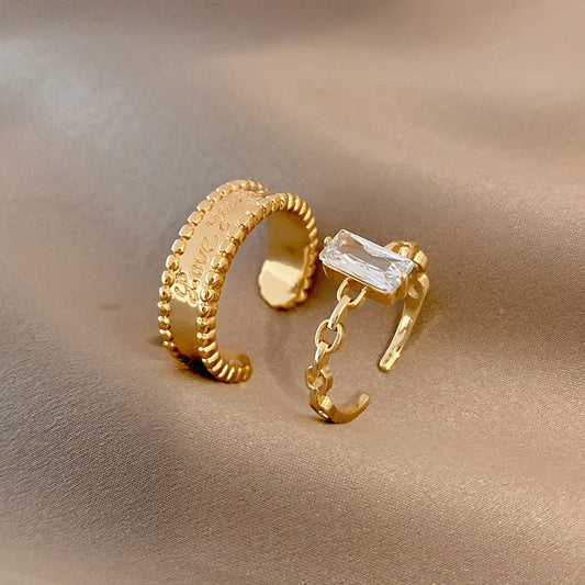 Womens Adjustable Silver Ring With Geometric Zircon Decor Irregular Metal Plated Jewelry Gift For Her Everyday Style