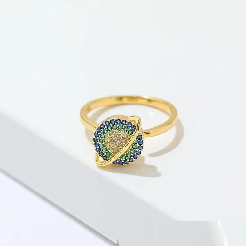 Adjustable Copper Ring Rotating Planet Orbital Design Unisex Celestial Jewelry Gift For Women Space Themed Accessory