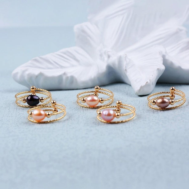 Freshwater Pearl Rings VintageEdition Fashion Ornament Womens Retro Design Elegant Durable Jewellery Accessory