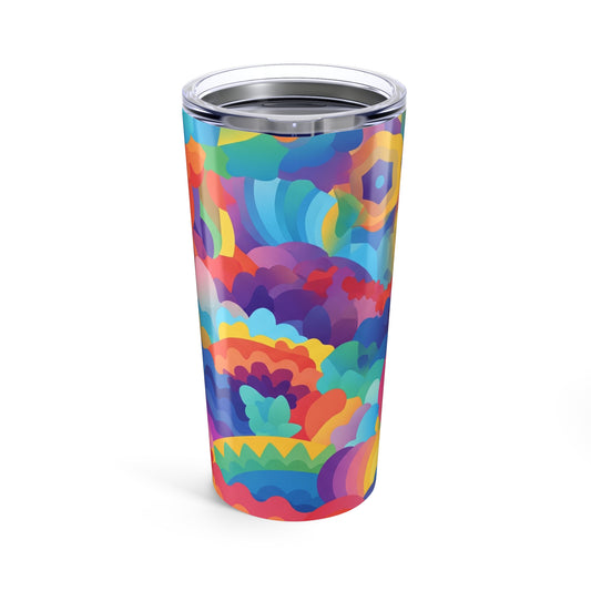 20 Oz Stainless Steel Tumbler With Double Wall Vacuum Insulation Spill Resistant Printed Design For Hot And Cold