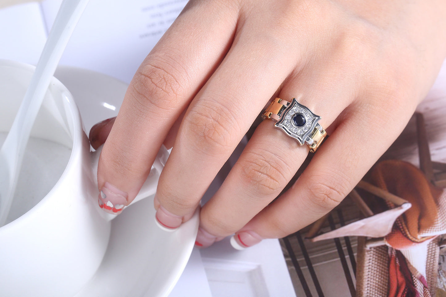 Mens Copper Ring Geometric Inlaid Zircon Ring Separated Round Diamond Design Ring Copper Bands For Men Wedding