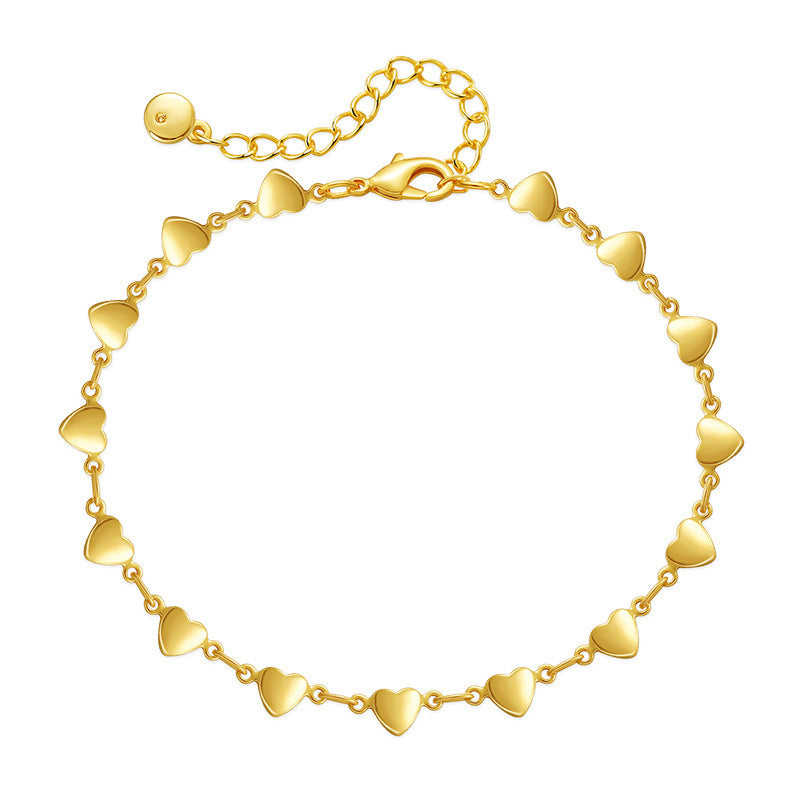 Women Heart Bracelet 18K Gold Plated Copper Love Chain Delicate Thin Heart Jewelry For Women Gift Everyday Wear