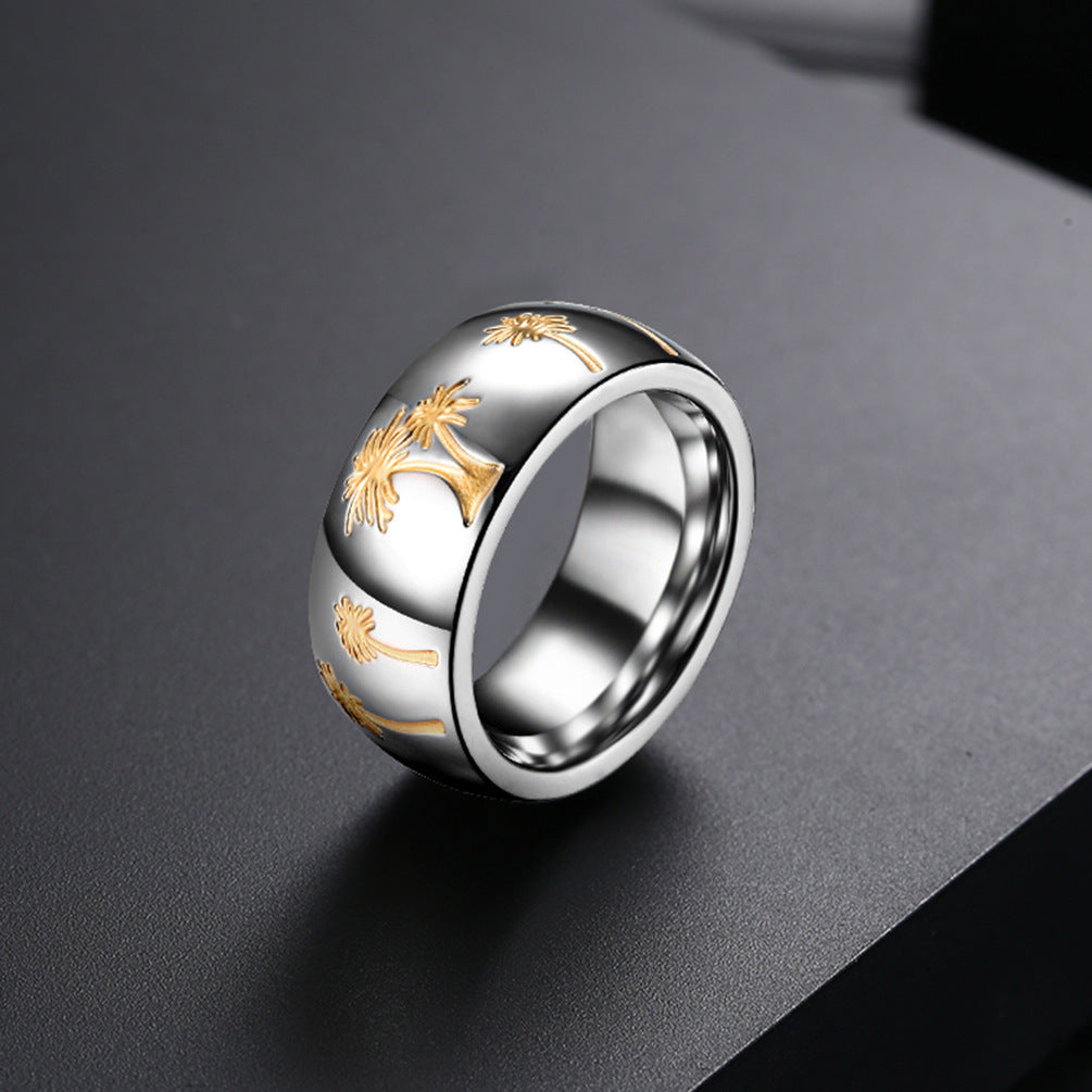 Mens Stainless Steel Ring Golden Geometric Design Electroplated Durable Modern Statement Jewelry Accessory Everyday