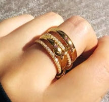 Women Adjustable Gold Plated Rings With Geometric Design And Artificial Gems For Wedding Jewelry Korean Fashion