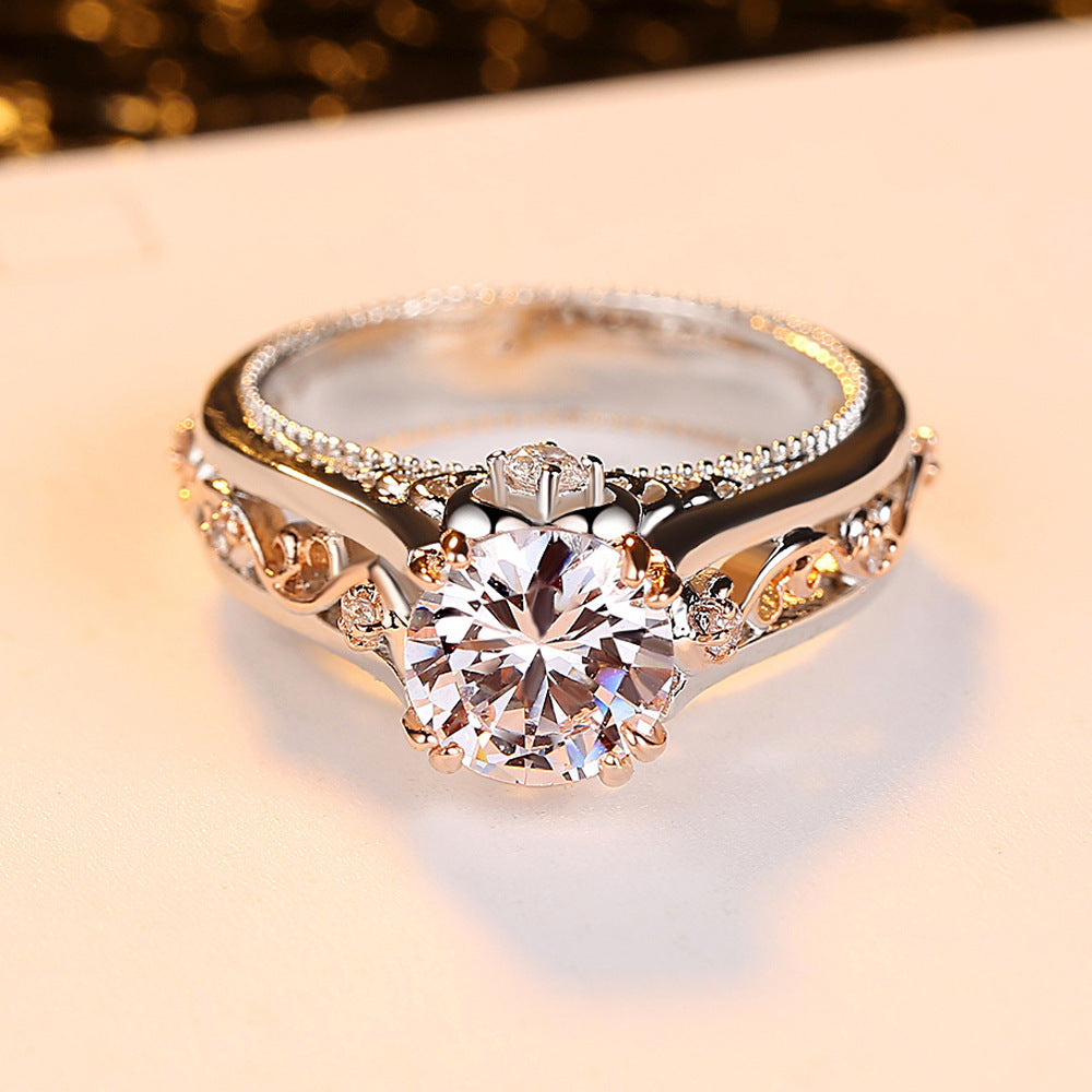 Rose Gold Plated Color Separation Ring For Women With Champagne Diamond Accents And Elegant Geometry With Sparkle