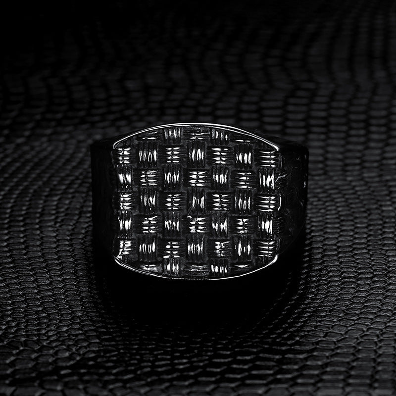 Retro Personality Grid Woven Men's Ring