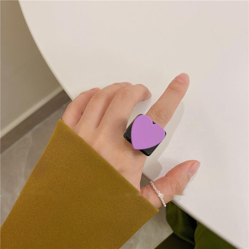 Womens Heart Resin Ring Cute Candy Color Ring Korean Fashion Plastic Love Ring For Women Cute Resin Heart Ring