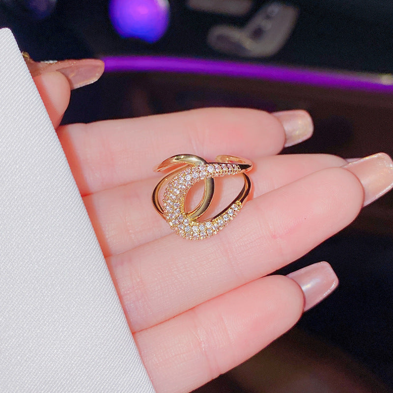 Geometric Alloy Ring With Micro Studded Simulated Diamonds Sparkling Fashion Jewelry Gift Daily Wear Accessory