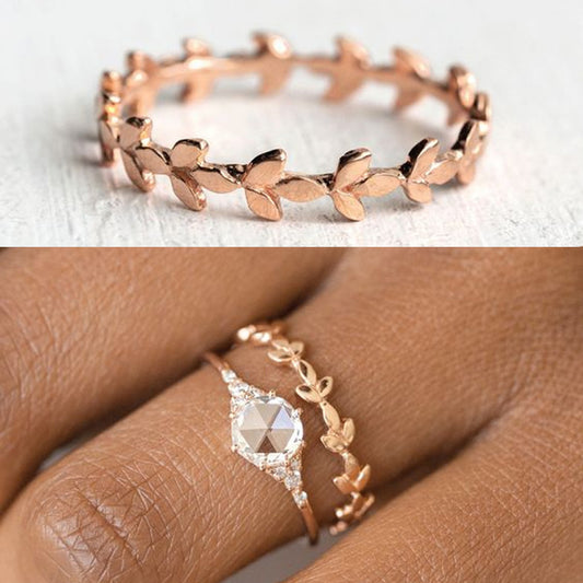 Geometric Copper Ring Rose Gold Electroplating And Rattan
