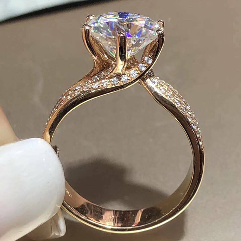 Six Claw Solitaire Ring Gold Tone Copper Zircon Sparkling Engagement Wedding Anniversary Jewellery Gift Yellow