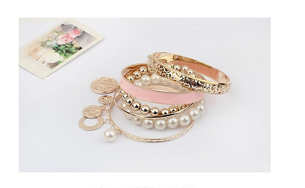 Womens Pearl Bracelet Hollow Multi Layered Design Alloy Jewelry Statement Accessory for Women Elegant Sparkles