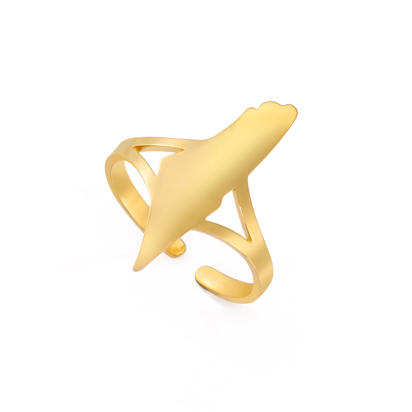 Unisex Stainless Steel Ring Adjustable Open Mouth Titanium Steel Ring Electroplated Gold Finish Hollow Fashion