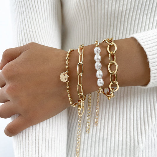 Glossy Alloy Chain Bracelet Set With Ethnic Design And Hollow Metal Elements For Fashion Jewelry Enthusiasts Today
