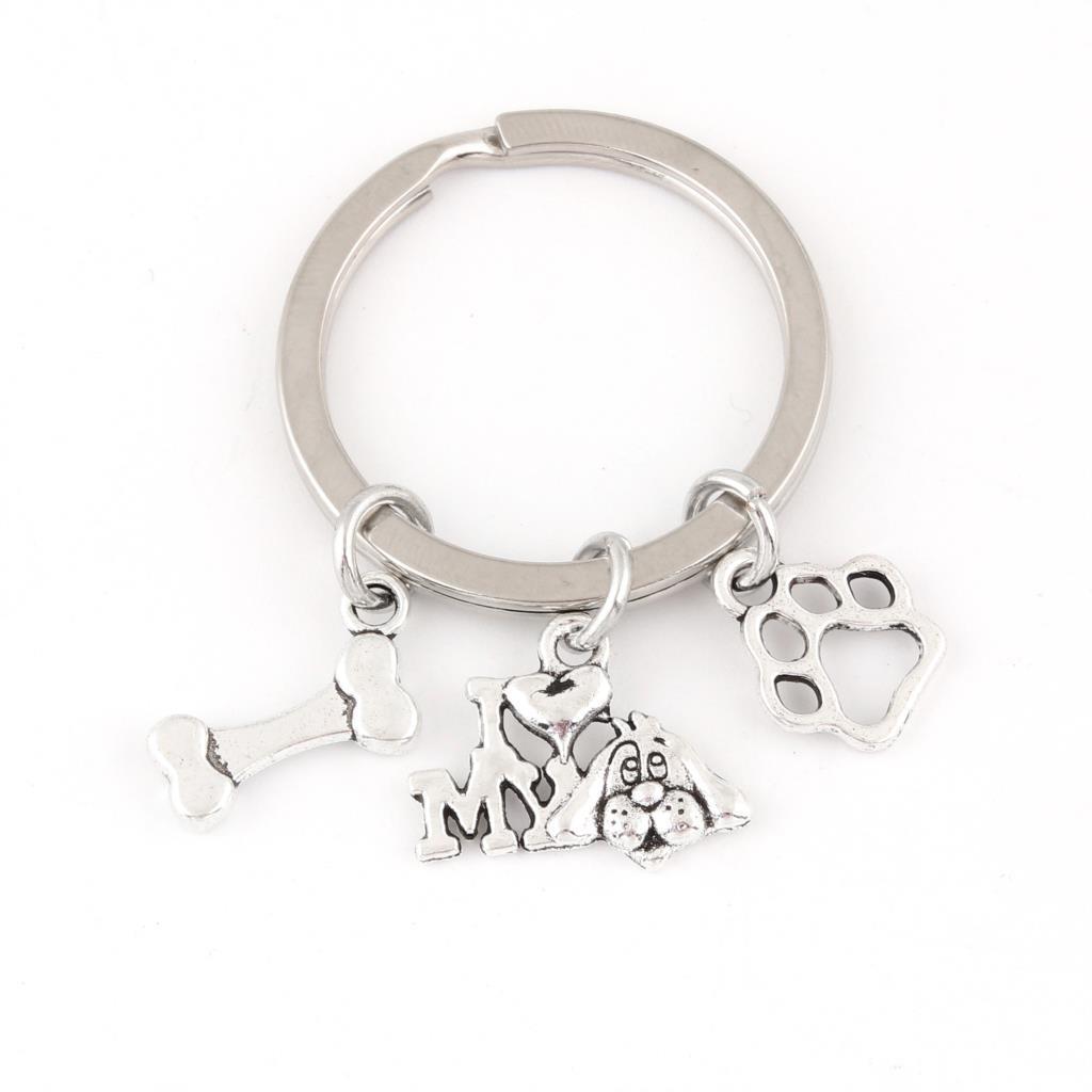 Pet Keychain Bone Paw Pendant Zinc Alloy Unisex Accessory