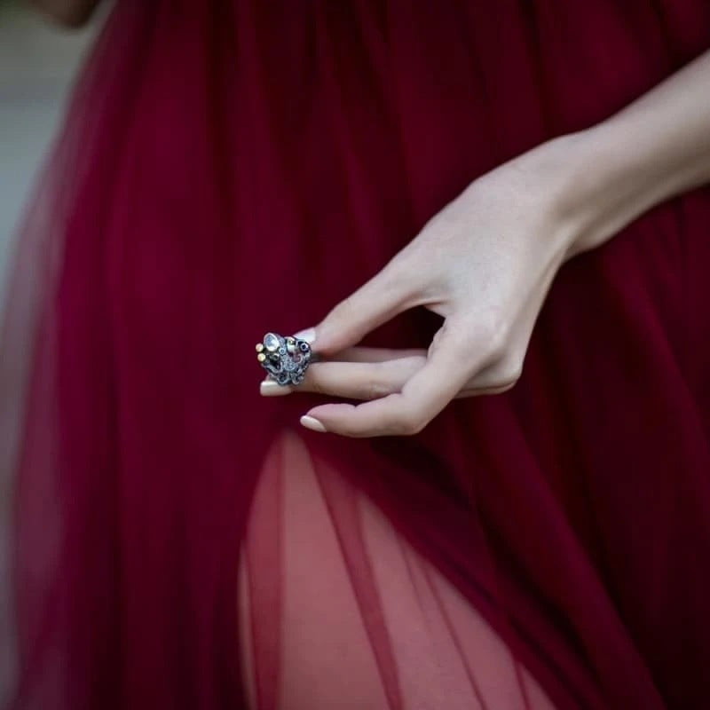 Octopus Ring Marine Life Jewelry Inlaid Gems Copper Silver