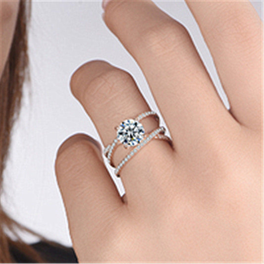 Moissanite Four Claw Diamond Ring Rose Gold Plating