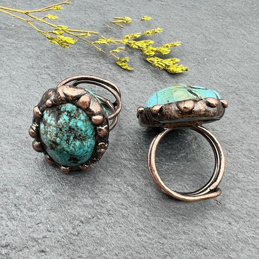 Unisex Turquoise Crystal Ring With Amorphous Geometry Electroplated Irregular Asymmetric European Style Elegant