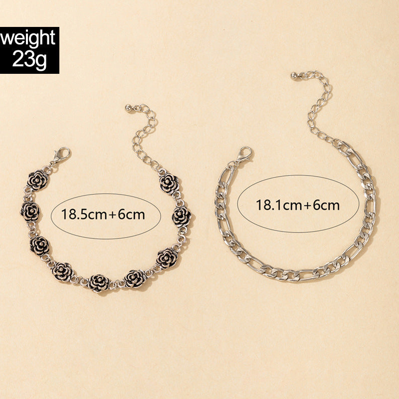 Unisex Two Layer Geometric Design Bracelets With Metal Buckle Clasp Vintage Rose Alloy Jewelry Set Casual Wear