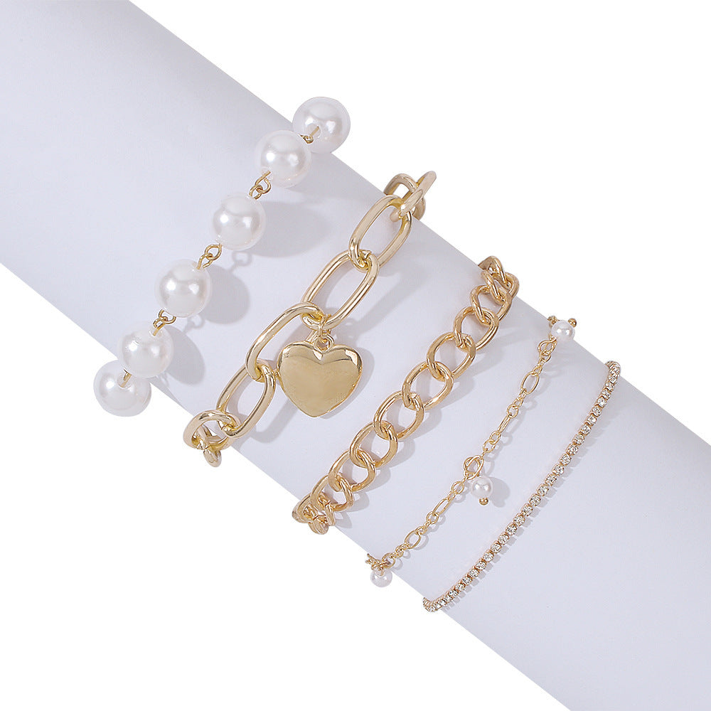 Womens Alloy Bracelet Exaggerated Thick Chain Layered Fashion Jewelry Electroplated Imitation Gold Finish Bracelet