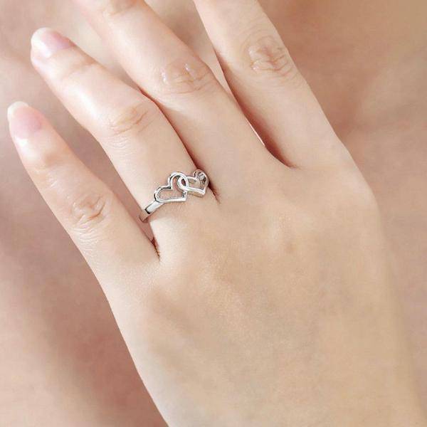 Double Heart Ring Platinum Plated Copper Inlaid Zircon Korean Fashion Jewelry Unisex Anniversary Ring Ring Ring