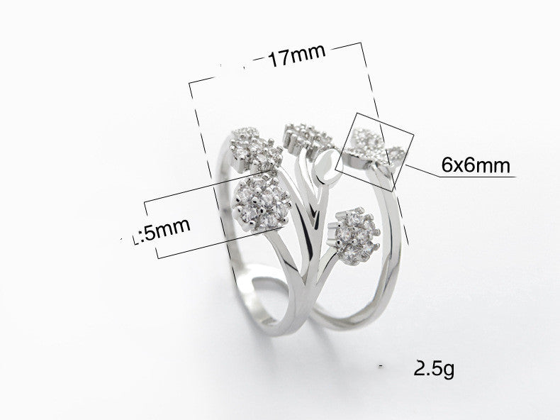 Flower Butterfly Adjustable Ring Gold Plated Copper Gemstone Inlaid Jewelry For Women Gift Elegant Daily Wear Gift
