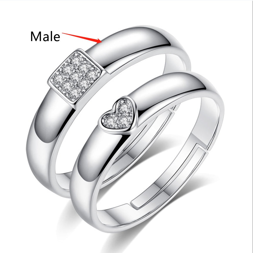 Couple Rings 925 Sterling Silver Heart Shaped Matching Bands European Design Gemstone Inlay Anniversary Couple