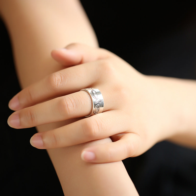 Unisex Adjustable Open Ring Brushed Alloy Geometric Band Braided Cord Design French Eye Fashion Jewelry Chicly