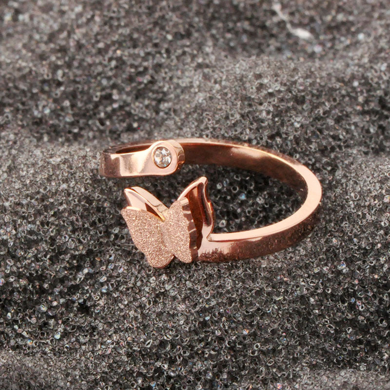 Womens Butterfly Ring Geometric Titanium Steel Rose Gold Korean Fashion Fashion Ring Gift For Her Diamond Ring