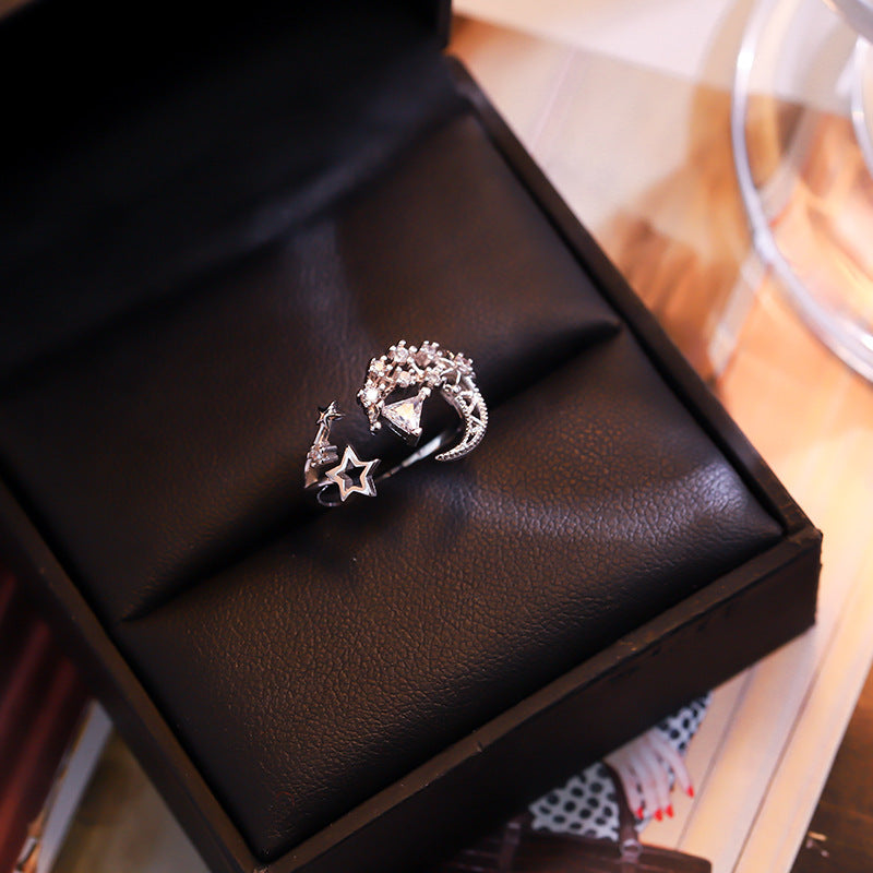 Ring Female Trend Korean Style Star Inlay Copper Rose Gold Platinum Electroplated Gift Birthday Packaging Included