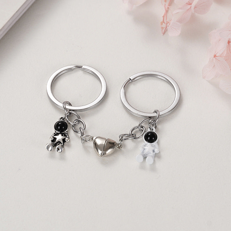Metal Astronaut Keychain Set Star Magnet Keychains Space Themed Key Rings Celestial Jewelry Accessories Themed