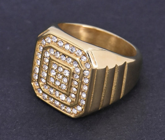 Mens Hip Hop Punk Gold Ring Stainless Steel Jewelry