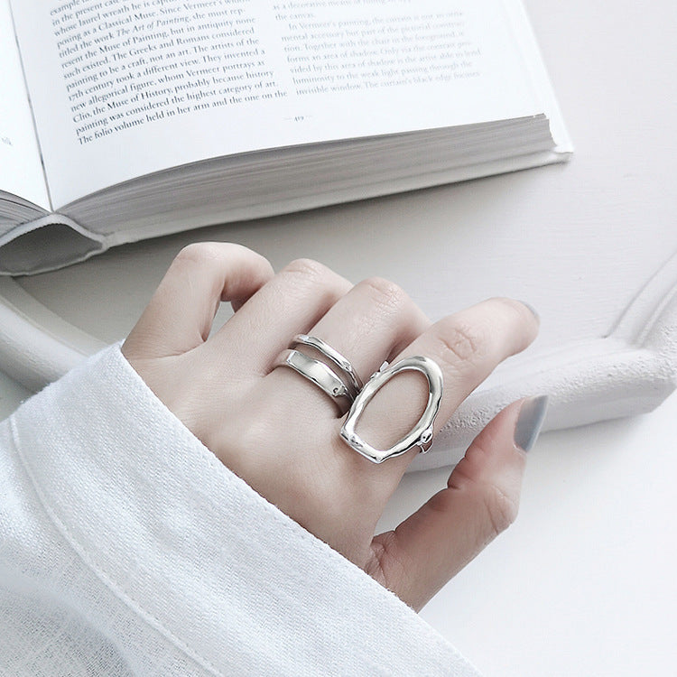 Geometric Silver Ring Adjustable Open Design For Unisex Modern Statement Jewelry 925 Durable Craft Pure Silver Shine