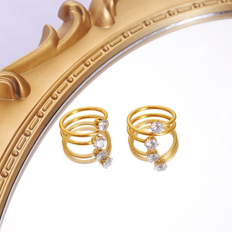 Womens Titanium Steel Ring With Zircon Geometric Design Electroplated Jewelry Gift For Her Minimalist Accessory