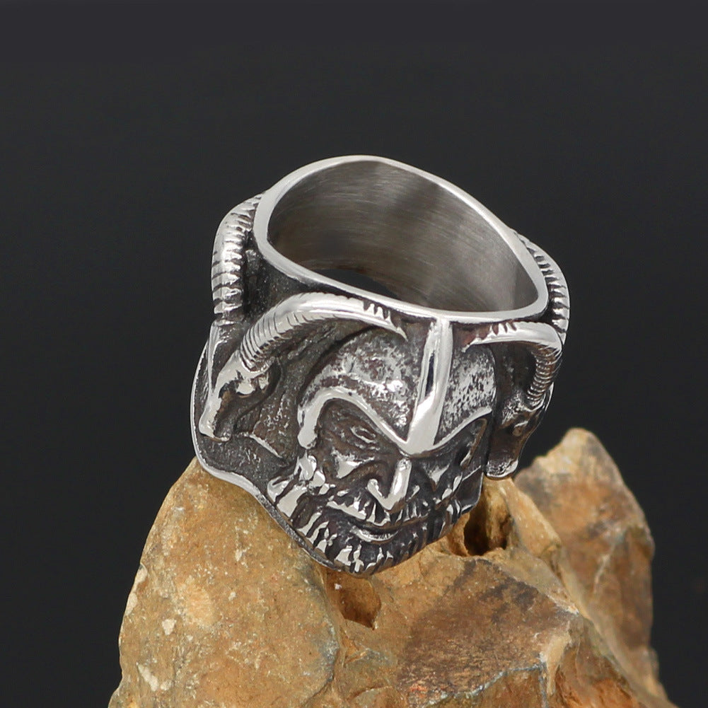 Mens Viking Sheep Head Ring Stainless Steel Geometric Band Jewelry Gift For Men European American Style Trendy