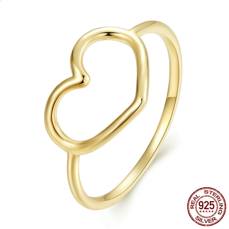 Womens Heart Ring S925 Sterling Silver Hollow Heart Design Gift For Women Girls Heart Jewelry Silver Tone Glow