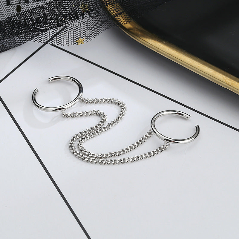 Womens Geometric Double Ring Copper Chain Ring Korean Fashion Jewelry Gift For Her Unique Elegant Gift For You