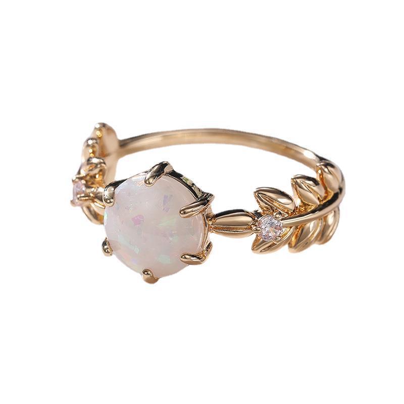Womens Retro Ring Gold Alloy Opal Ring Lightweight Fashion Jewelry European American Style Ring Classic Design