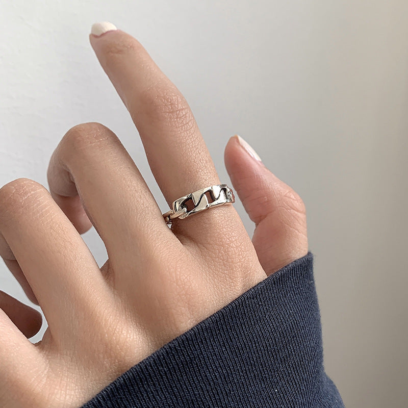 Womens Copper Chain Ball Index Finger Ring Vintage Adjustable Opening Geometric Hollow Design Jewelry Gift