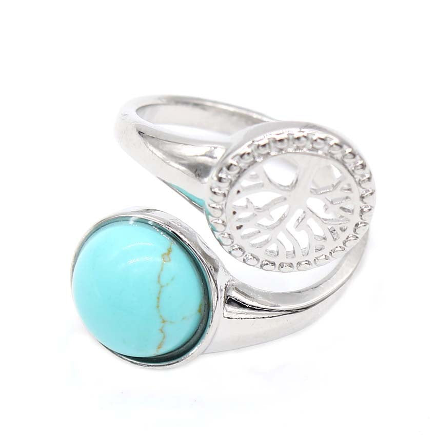 Natural Crystal Round Adjustable Ring Unisex Amethyst Pinkish Green Aventurine Black Agate Turquoise Tiger Eye