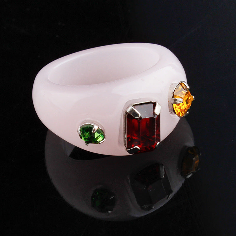 Vintage Star Rings Set for Women Alloy Inlaid Gem Rings Electroplated Candy Colored Jewelry Six Piece Set Gift