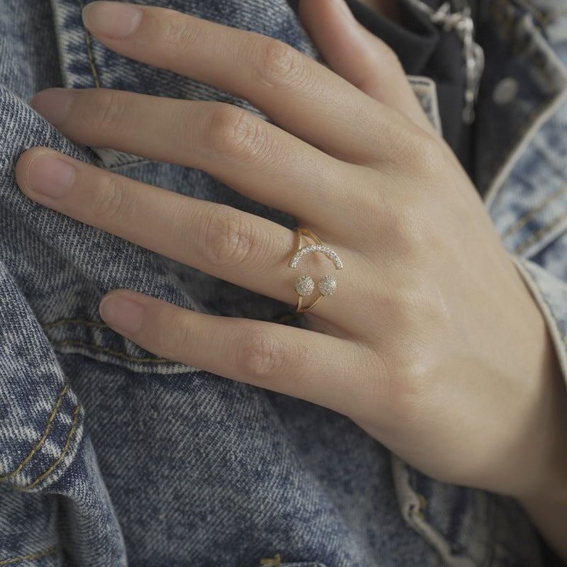 Womens Adjustable Copper Ring with Geometric Zircon Inlay