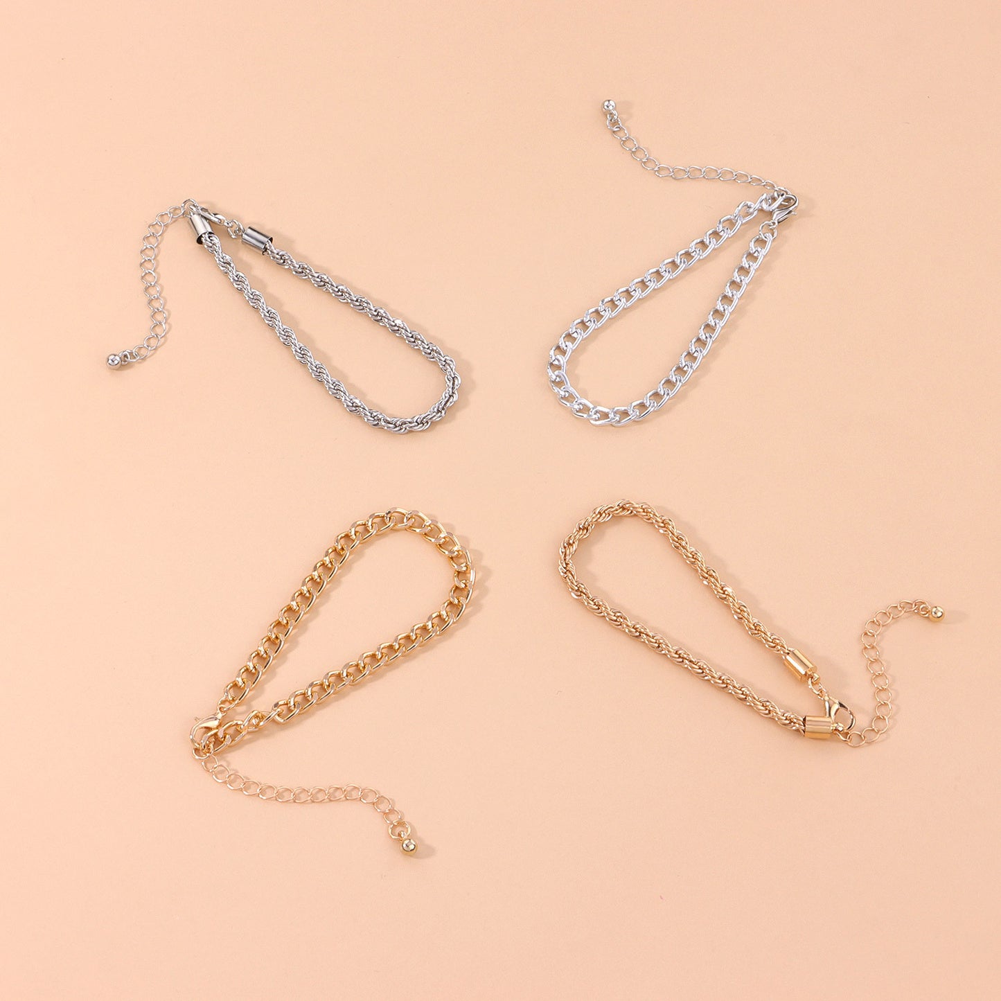 Womens Two Piece Bracelet Set Gold Plated Geometric Twist Rope Design Fashion Alloy Thick Chain Gold Plated X1